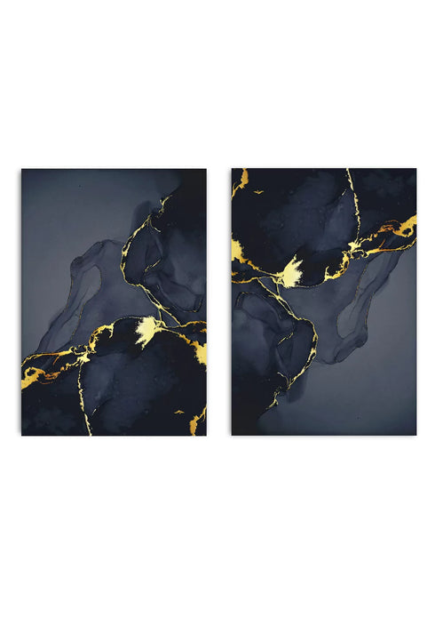 Dark Marble Real Gold Set Of 2 Posters 50x70cm